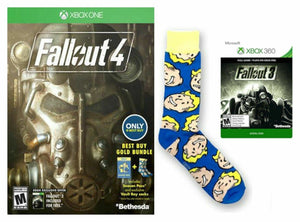 NEW SEALED Fallout 4 GOLD Bundle Xbox One Game Set Vault Boy Socks + Fallout 3