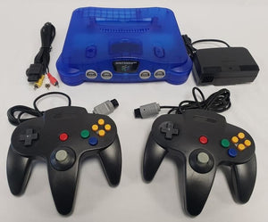 Nintendo 64 TRANSLUCENT BLUE Video Game Console 2 x Controller Bundle N64 System