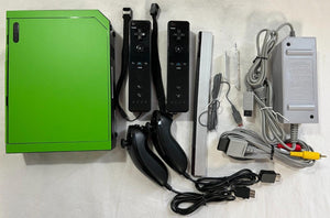 CUSTOM GREEN Nintendo Wii Video Game System Console 2-REMOTE Accessories Bundle