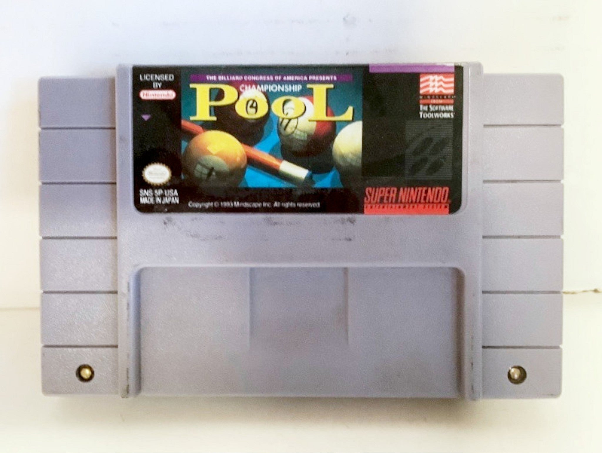 Championship Pool Super SNES 1993 Video Game CARTRIDGE billiards SNS-5P ...