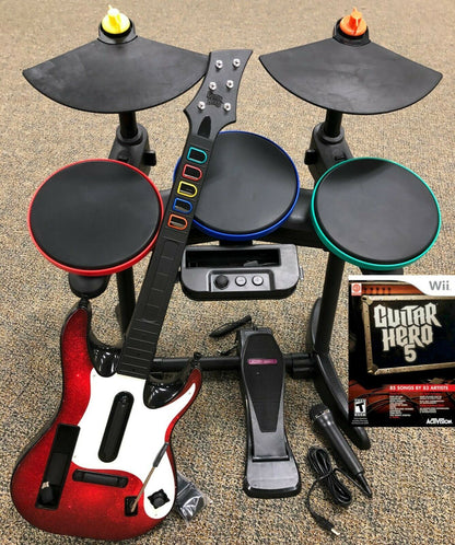 Guitar Hero 5 Super Bundle BAND SET Kit Drums+Mic+Guitar Game Nintendo Wii Wii U [Pre-Owned/Refurbished]