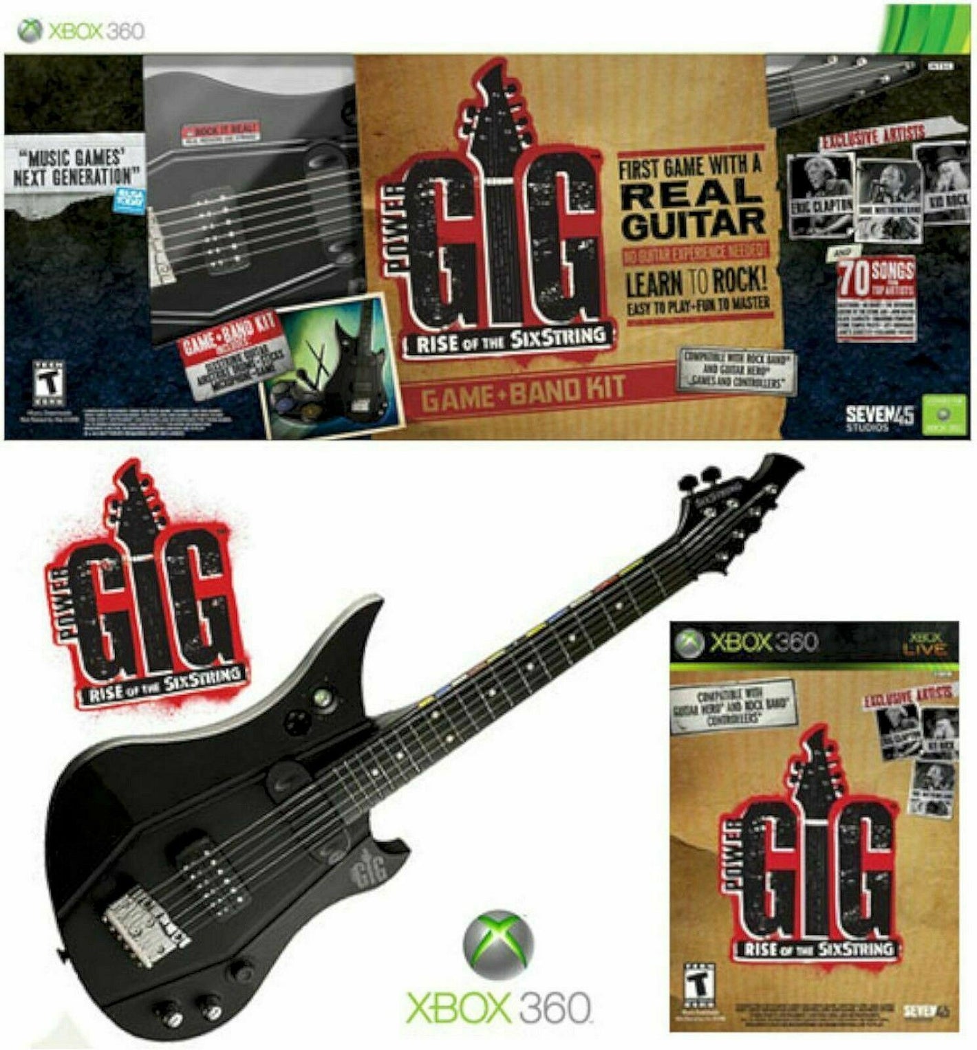 Xbox 360 POWER GIG Guitar Bundle Set Rise of Six String electric hero microsoft [Pre-Owned/Refurbished]