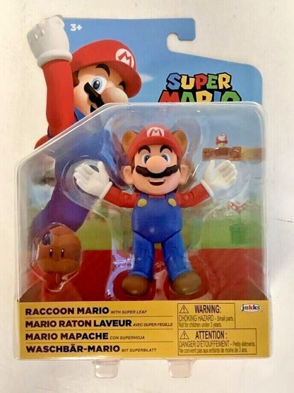 NEW Jakks Pacific 40560 World of Nintendo 4" Mario RACCOON MARIO W/LEAF Figure