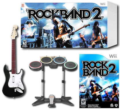 COMPLETE Nintendo Wii/Wii U ROCK BAND 2 Special Edition Bundle drums guitar game [Used/Refurbished]