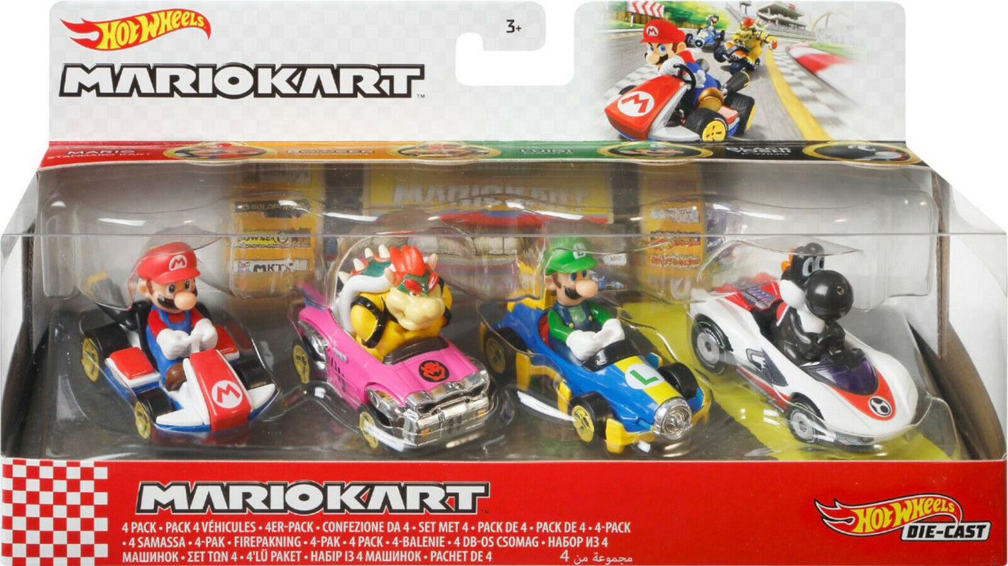 NEW Mattel GLN53 Hot Wheels Die-Cast Mario Kart 4-Pack mariokart diecast luigi