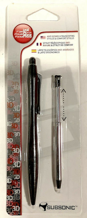 Subsonic Nintendo DS Anti-Scratch Telescoping & Comfort Stylus Pens 2-Pack Black