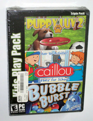 NEW SEALED Kids Play Triple Pack Puppy Luv 2 Love Caillou Bubble Burst PC Game