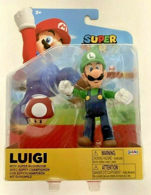 NEW Jakks 40822 World of Nintendo Mario 4" LUIGI W/SUPER MUSHROOM Mini-Figure