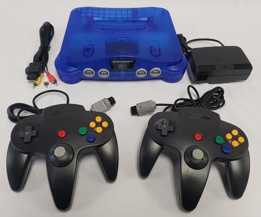 Nintendo 64 TRANSLUCENT BLUE Video Game Console 2 x Controller Bundle ...