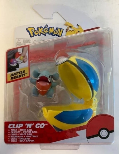 NEW Jazwares PKW0160 Pokemon Clip 'N' Go GIBLE & QUICK BALL Battle Figure