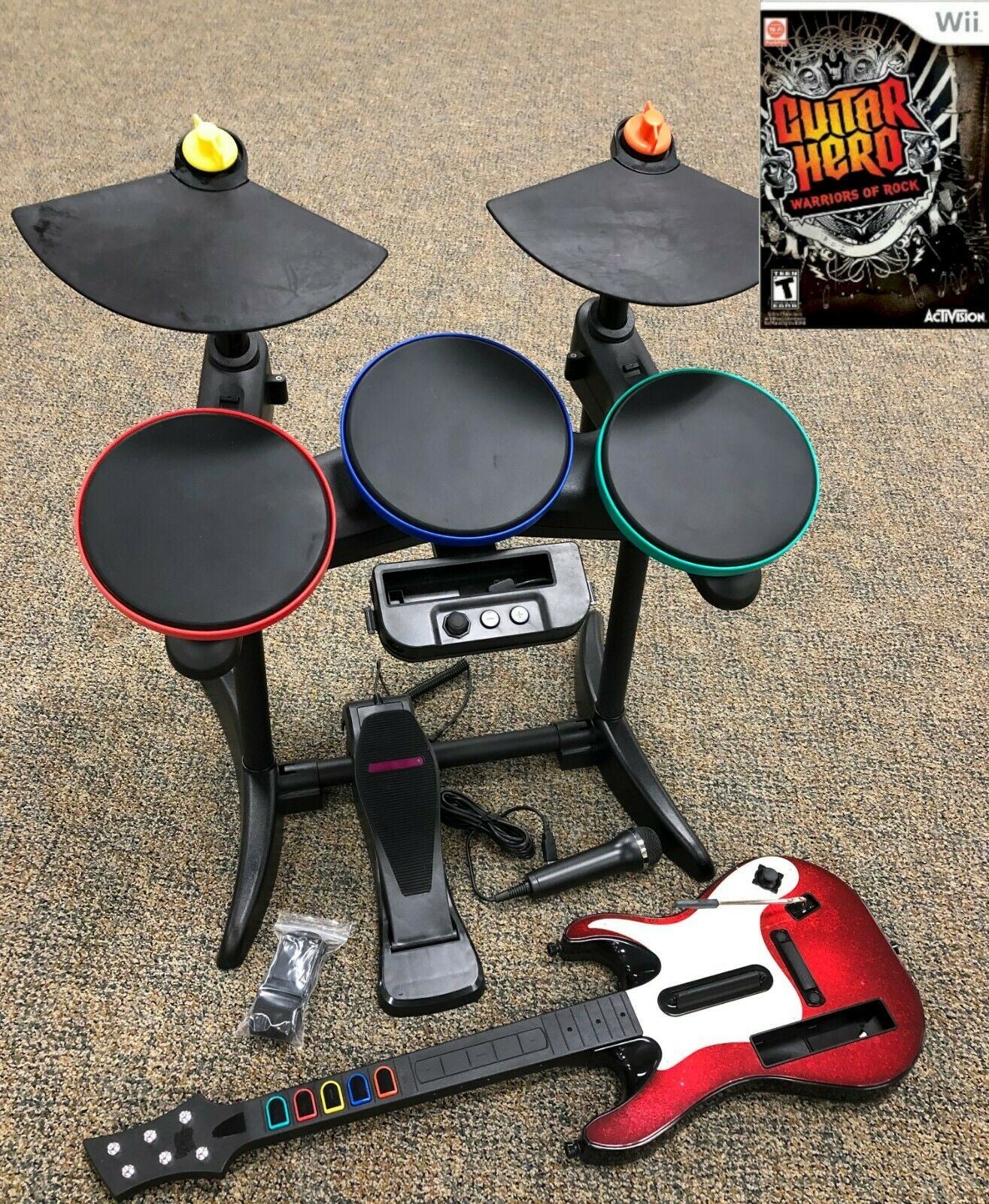 Guitar Hero WARRIORS OF ROCK Wii Super Bundle Set Game drums mic nintendo Wii U [Pre-Owned/Refurbished]