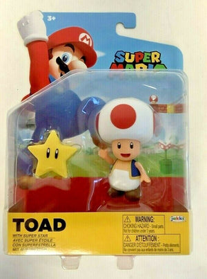 NEW Jakks 40826 World of Nintendo Mario 4-Inch TOAD WITH SUPER STAR Mini-Figure