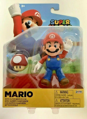 NEW Jakks Pacific 40557 World of Nintendo 4" Mario MARIO w/SUPER MUSHROOM Figure