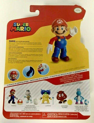 NEW Jakks Pacific 40557 World of Nintendo 4" Mario MARIO w/SUPER MUSHROOM Figure