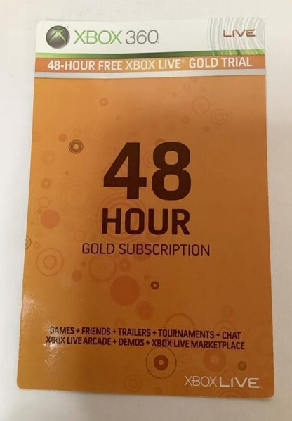 NEW Microsoft Xbox 360 Live Free 48 Hour Trial GOLD Subscription Card UNUSED