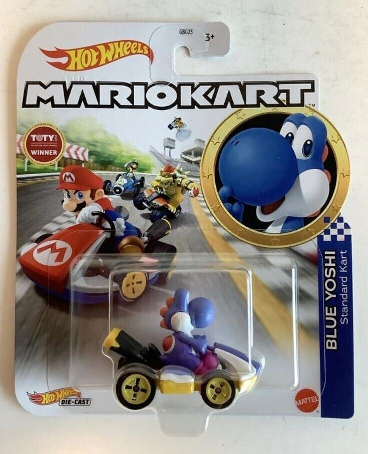 NEW Mattel GRN23 Hot Wheels Mario Kart 1:64 BLUE YOSHI Standard Kart DieCast Car