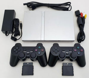 2 CONTROLLERS Sony PS2 PlayStation 2 Slim SILVER Game Console Bundle System