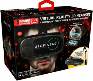 NEW ReTrak Utopia 360 Degree 3D VR Headset Bundle Bluetooth Earbuds & Controller