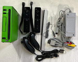 CUSTOM GREEN Nintendo Wii Video Game System Console 2-REMOTE Accessories Bundle