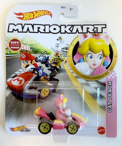 NEW Mattel GRN13 Hot Wheels 1:64 Mario Kart CAT PEACH Standard Kart DieCast Car