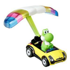 NEW Mattel GVD32 Hot Wheels Mario Kart YOSHI Sports Coupe + Parafoil 1:64