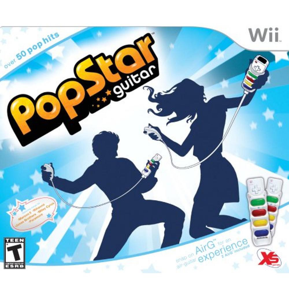 [New Other] Nintendo Wii POPSTAR GUITAR Game w/2 AirG Controllers hero air grip pop rock